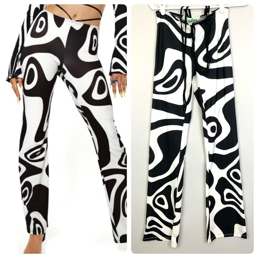 Jaded London Sydney Carlson Black White Chaotic Waist Tie Scrunch Butt Flares